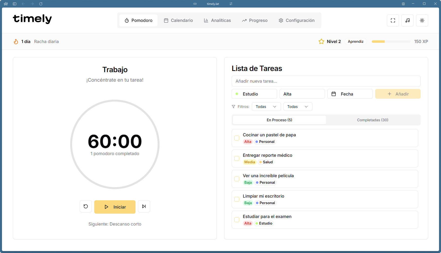 Timely app interface